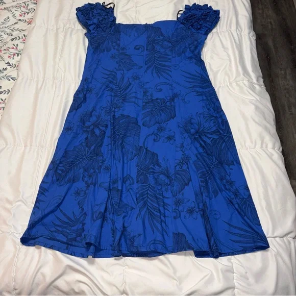 Two Palms Pacific Navy Hawaiian Long Muumuu 2X XL Vintage Cotton Aloha - Picture 5 of 7